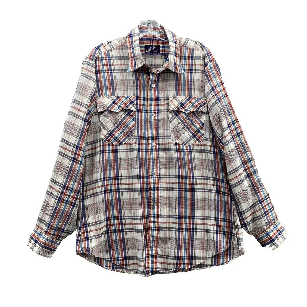 Vintage Levi's Shirt Large White Blue Plaid Regular Fit  Button Down Western Men